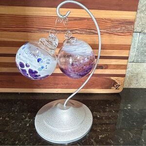 2 Hand Blown Art Glass Orb Fairy Witches Friendship Sun Summer Glass Balls